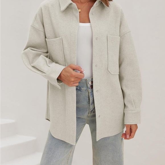 MEROKEETY  2024 Fall Oversized Long Sleeve Shacket Jacket Button Down Wool blend - Picture 5 of 5